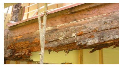 Balcony dry rot for Davis-Stirling inspections. 
